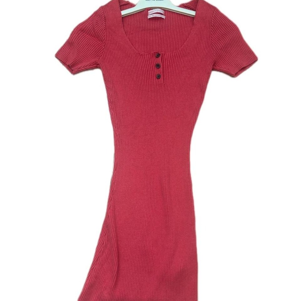 Urban Outfitters Coral/ Red‎ ribbed knit mini dress with button detail size XS
